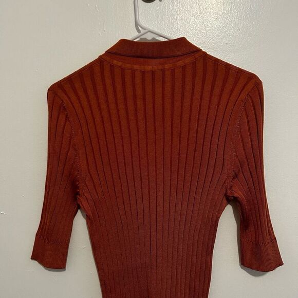 Partow Rust Orange Hendrix Ribbed Short Sleeve Polo Collared Size M Italy - Picture 6 of 10